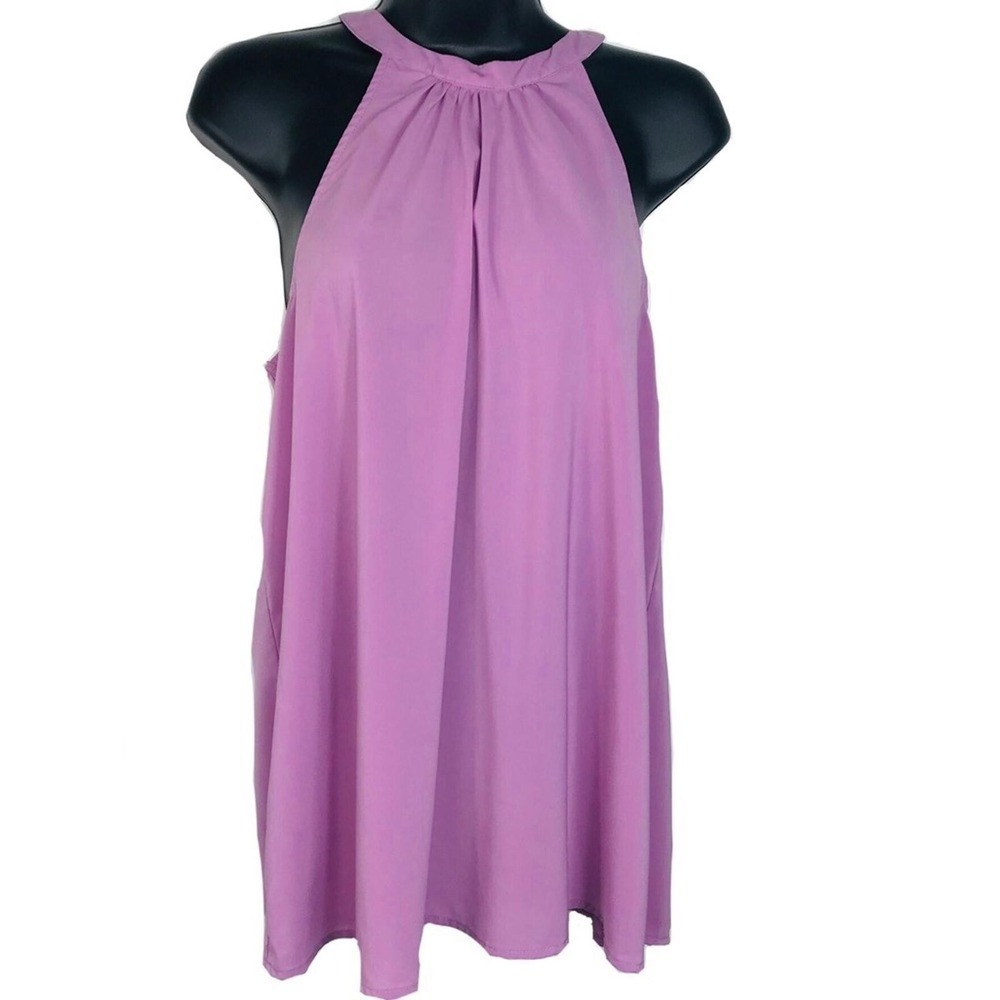 Feminine Romantic Chic Lavender Purple High Neck Tank Blouse